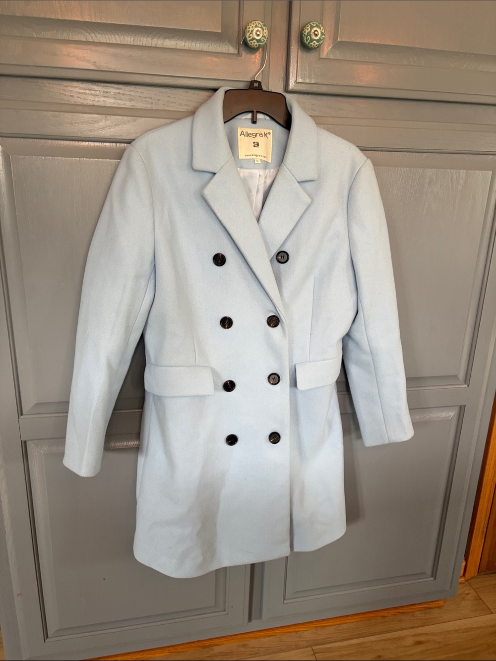 Allegra K Powder Blue Double-Breasted Pea Coat